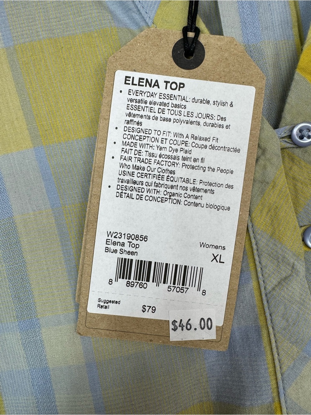 prAna Plaid Elena Top loose popover Blue Sheen NWT B - Picture 7 of 9